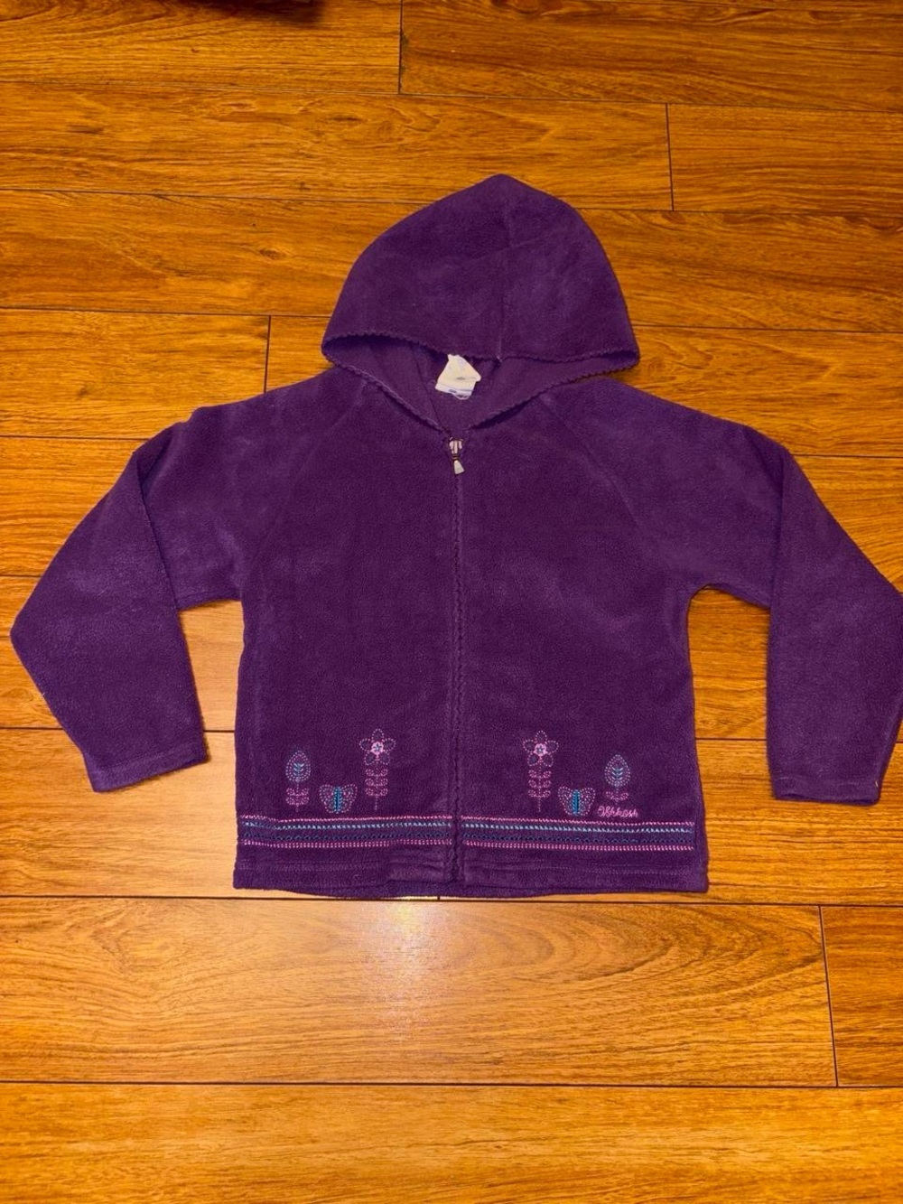 Purple OshKosh B'gosh Y2K fleece embroidered floral and butterfly hoodie